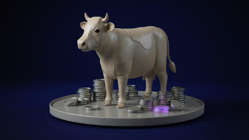 Ilustração para reportagem da série Estratégias para Viver de Renda. Imagem de "vaca leiteira", como costumam ser chamadas as empresas que pagam dividendos altos