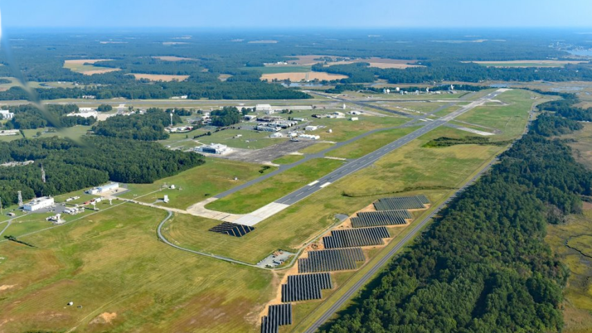 Aerial view of NASA’s Wallops Flight Facility main base in Wallops Island, Virginia.