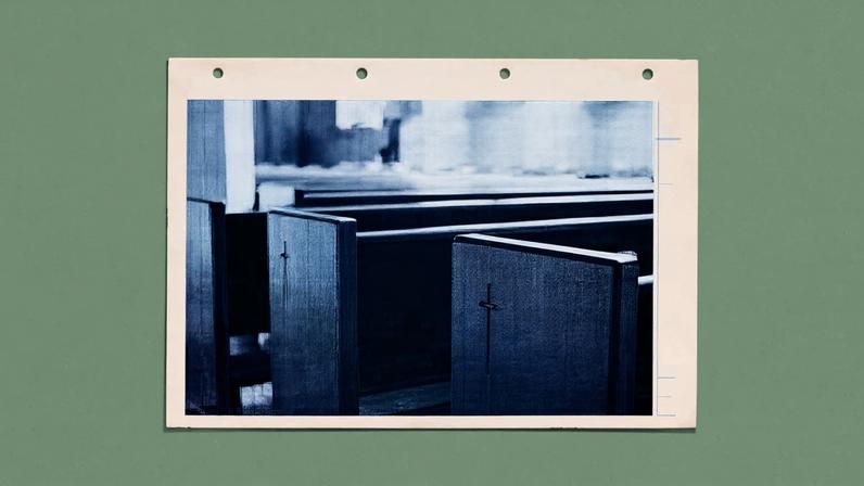 Empty church pews.