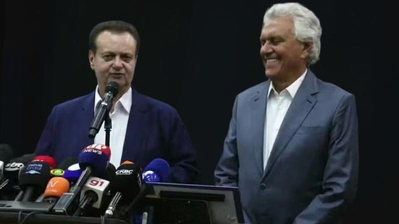 Presidente do PSD, Gilberto Kassab, ao lado do ex-governador de Goiás Ronaldo Caiado, pré-candidato do PSD à Presidência