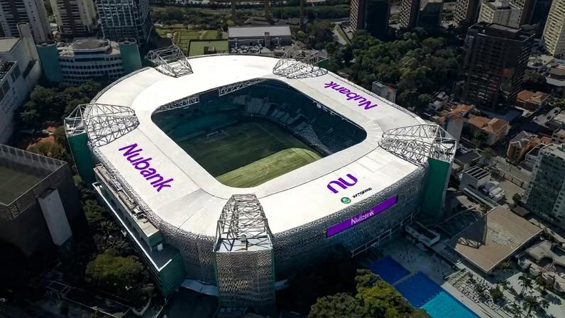Representação do estádio do Palmeiras sob patrocínio do Nubank — Foto: Divulgação