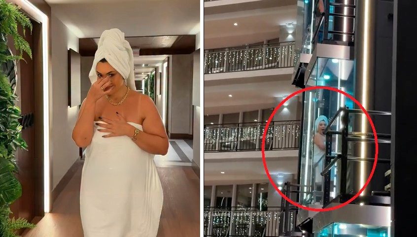 Mãe dá rolê em resort só de toalha e vira atração — Foto: Reprodução/redes sociais