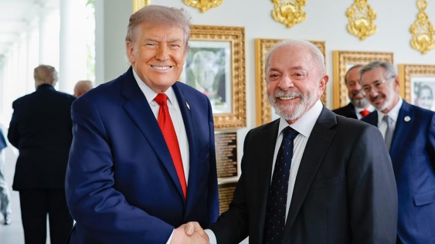 Trump e Lula durante encontro na Casa Branca, em 7 de maio de 2026 — Foto: Presidência da República