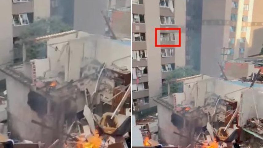 Apartamento de Lúcia foi destruído pela explosão — Foto: Reprodução/Redes sociais