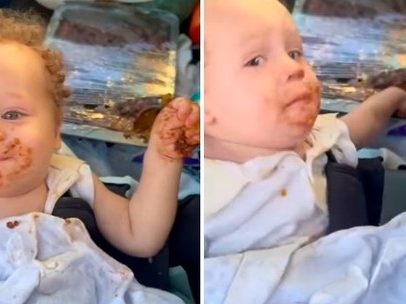 Bebê descobre brecha para comer bolo na cadeirinha do carro