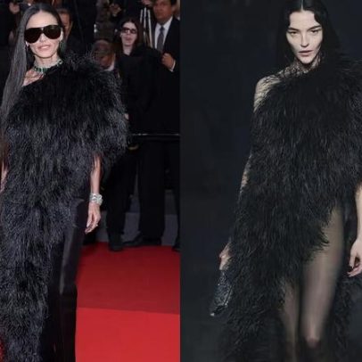 Demi Moore retorna a Cannes com look Gucci inspirado em Mariacarla Boscono