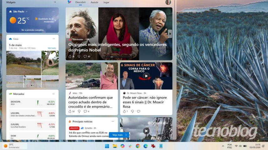 A opção que abre os widgets com o passar do mouse será desativada por padrão (imagem: Emerson Alecrim/Tecnoblog)