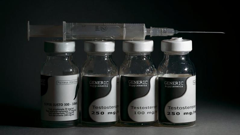 Vials of testosterone supplements.