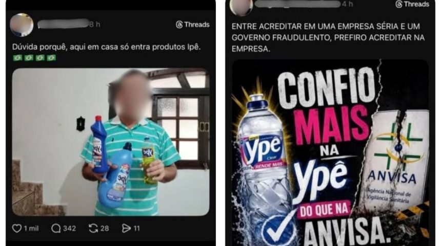 Montagem com publicações de bolsonaristas sobre a decisão da Anvisa contra produtos da Ypê - Metrópoles