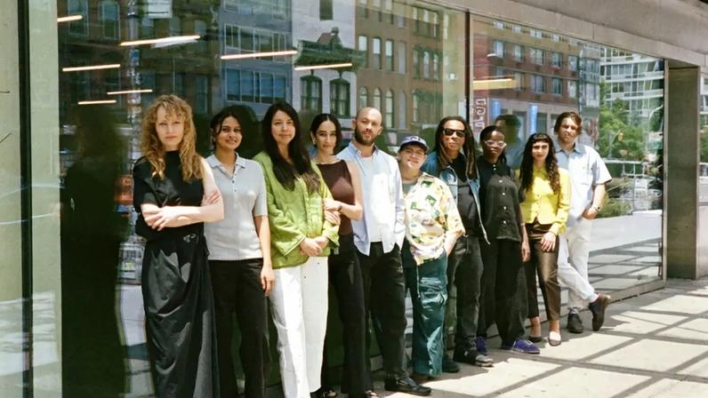 Swiss Institute director Stefanie Hessler (left) with her team outside the organization's forthcoming home at 250 Bowery.