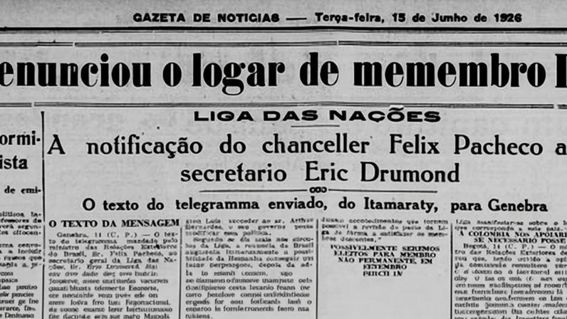 Gazeta de Notícias trata, em 1926, da saída do Brasil da Liga das Nações