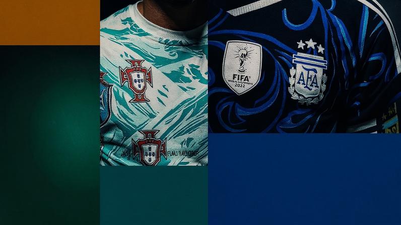 A design shows Brazil, Portugal and Argentina's away shirts