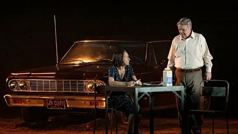 Laurie Metcalf, left, as Linda and Nathan Lane as Willy Loman in the Arthur Miller play “Death of a Salesman” at the Winter Garden Theater in New York.