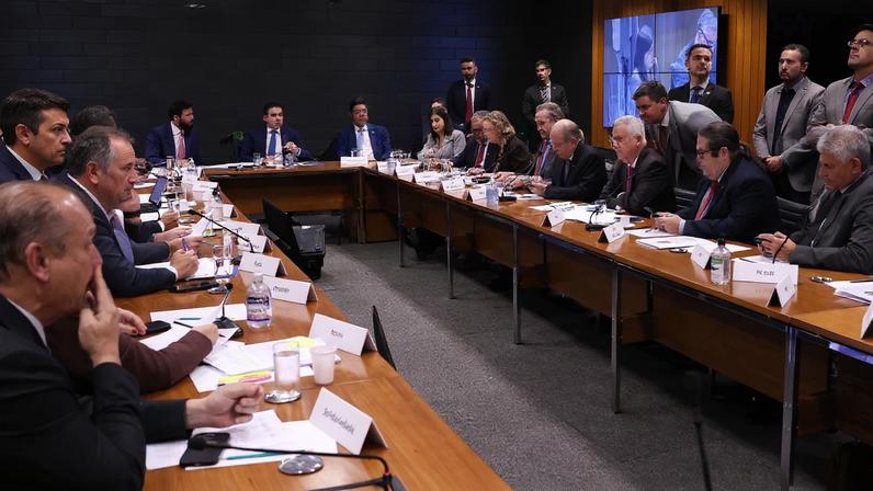 Presidente da Câmara dos Deputados, Hugo Motta, durante reunião de líderes da Câmara dos Deputados.