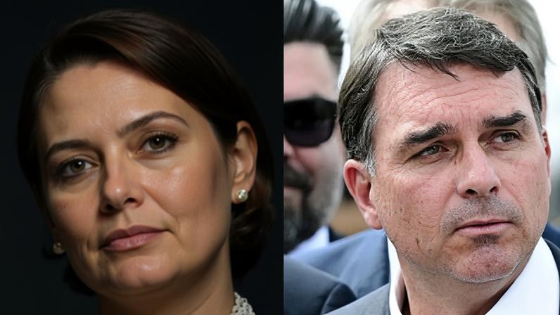 A ex-primeira-dama Michelle Bolsonaro e o senador Flávio Bolsonaro
