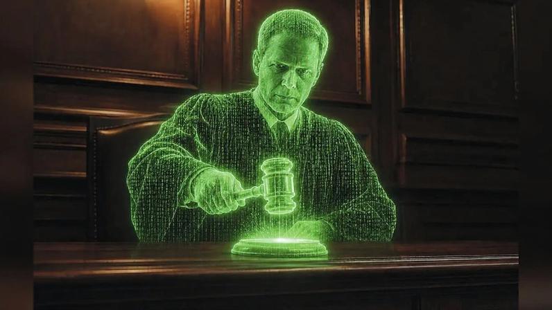 ÁRBITRO VIRTUAL - Robôs no Judiciário: CNJ permite auxílio da máquina para bater o martelo, mas exige análise humana (Imagem gerada por IA/.)