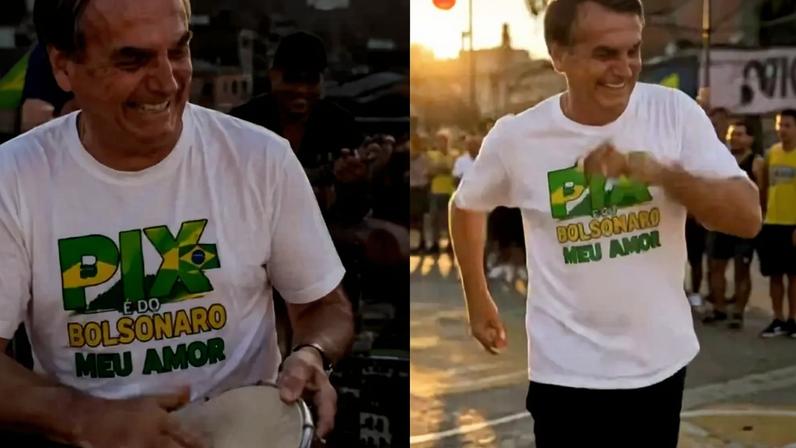 Vídeo gerado por IA e publicado por Flávio Bolsonaro mostra seu pai tocando pandeiro e fazendo o 'passinho' do funk carioca (Instagram/flaviobolsonaro/Reprodução)