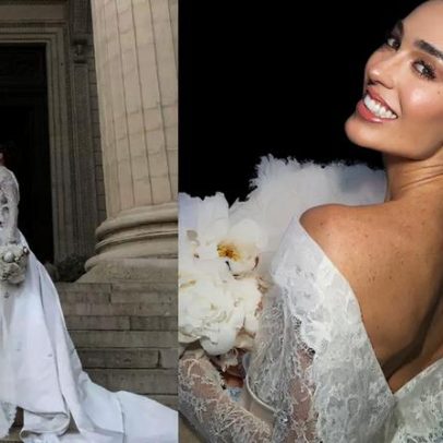 Vestido de noiva de Elisa Zarzur em Paris: renda francesa artesanal com 640 h