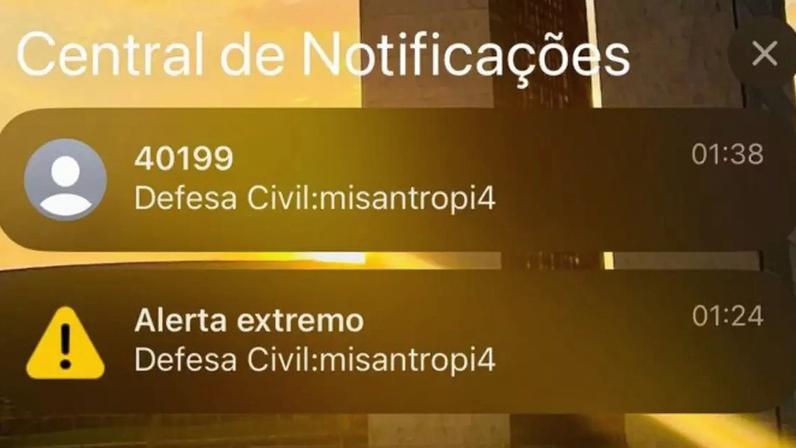 Usuários receberam um alerta da Defesa Civil com a palavra "misantropia" que significa aversão ou rejeição à humanidade.