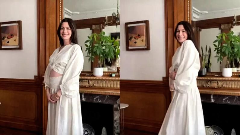 Anne Hathaway mostra a barriga da gravidez em vídeo postado nas redes sociais