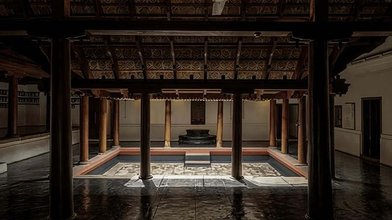 A restored *tharavad* called Paliam. Shown here is the *nadumuttam* - the open-to-sky central courtyard around which the house is built.