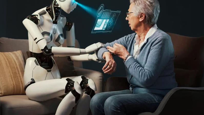 Robo Humanoide Cuidando De Idoso