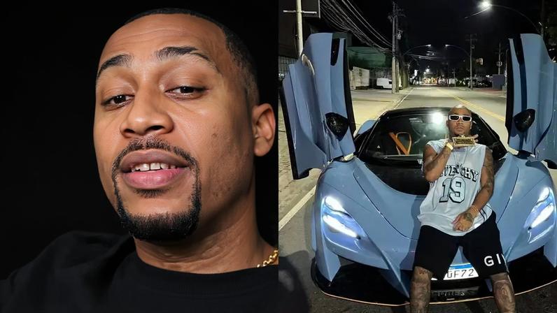 Rapper Orochi na frente de um dos seus carros de luxo