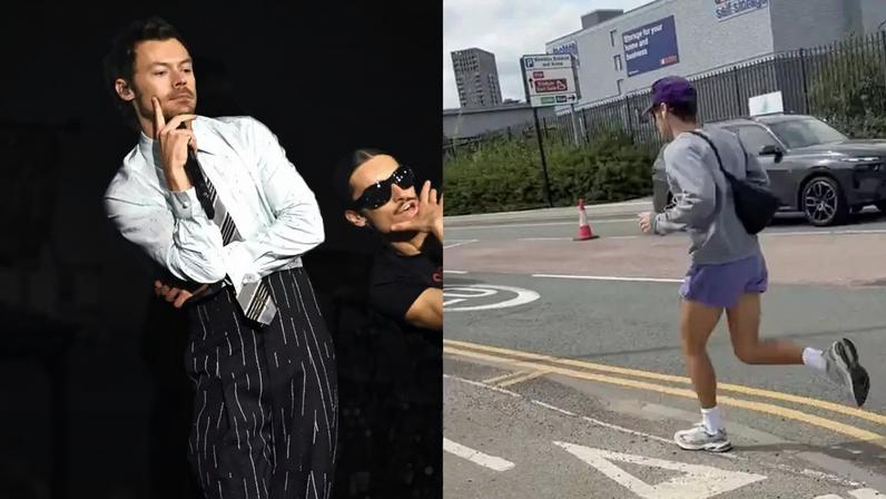 Uma fã publicou registros de Harry Styles correndo em direção ao Estádio de Wembley, onde realizaria um show da turnê Together Together