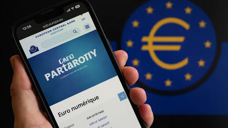 Na foto, página do site do Banco Central Europeu sobre o euro digital exibida em um celular, em Bruxelas, em 10 de fevereiro de 2026. O Banco Central Europeu recomendou à União Europeia, em 6 de fevereiro de 2026, que avançasse rapidamente com a adoção do euro digital, alertando que atrasos deixariam o continente dependente de grandes empresas de tecnologia estrangeiras.