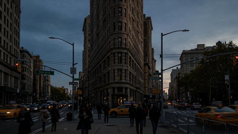 Prédio histórico de formato triangular e estrutura metálica construído em Nova York – Créditos: depositphotos.com / ericro