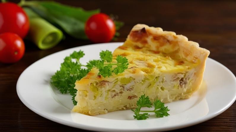 Quiche de alho-poró com queijo.