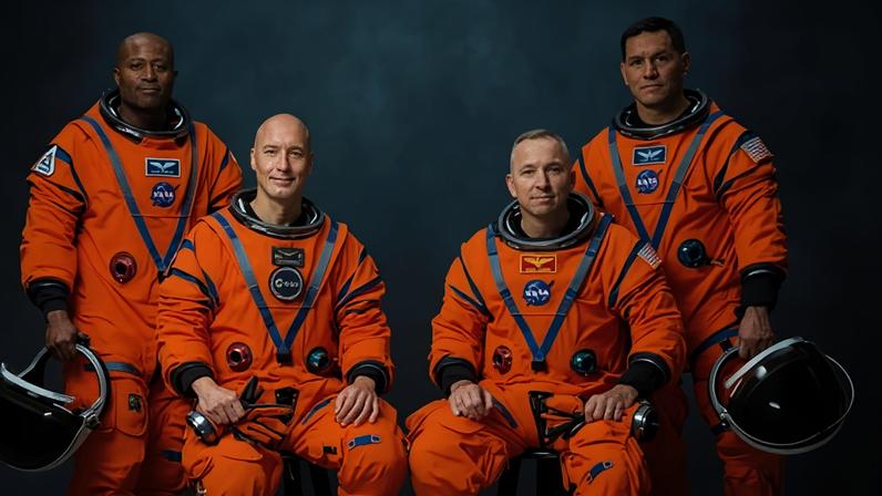 The Artemis III crew including, from left, Andrew Douglas, Luca Parmitano, Randy Bresnik and Frank Rubio.
