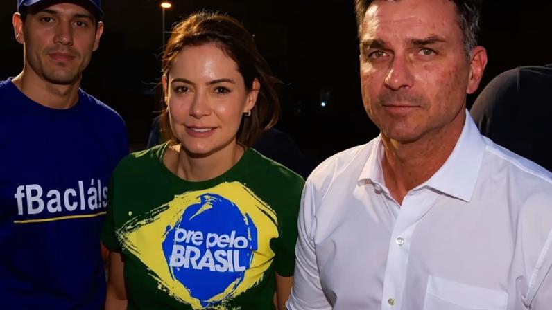 A ex-primeira-dama Michele Bolsonaro e o senador Flávio Bolsonaro.
