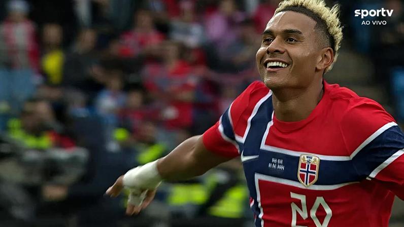 Antonio Nusa comemora gol pela seleção da Noruega — Foto: Divulgação