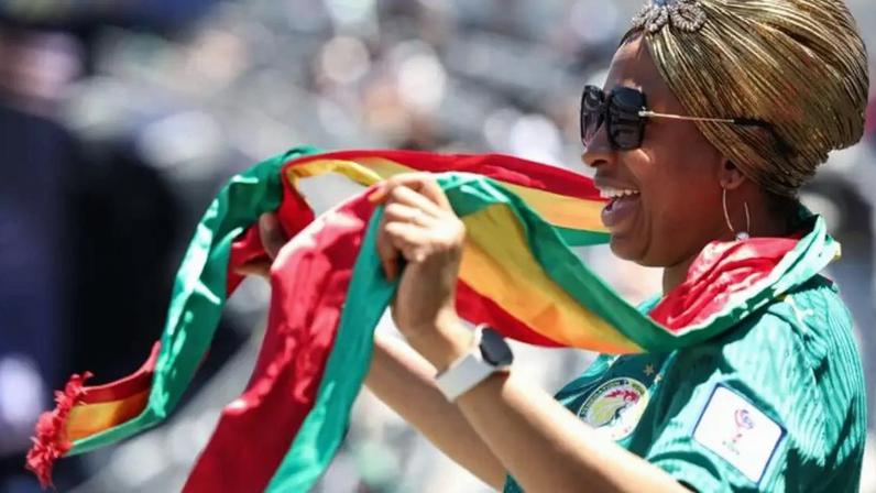 Torcedores no MetLife Stadium em Nova Jersey, acompanham França e Senegal.