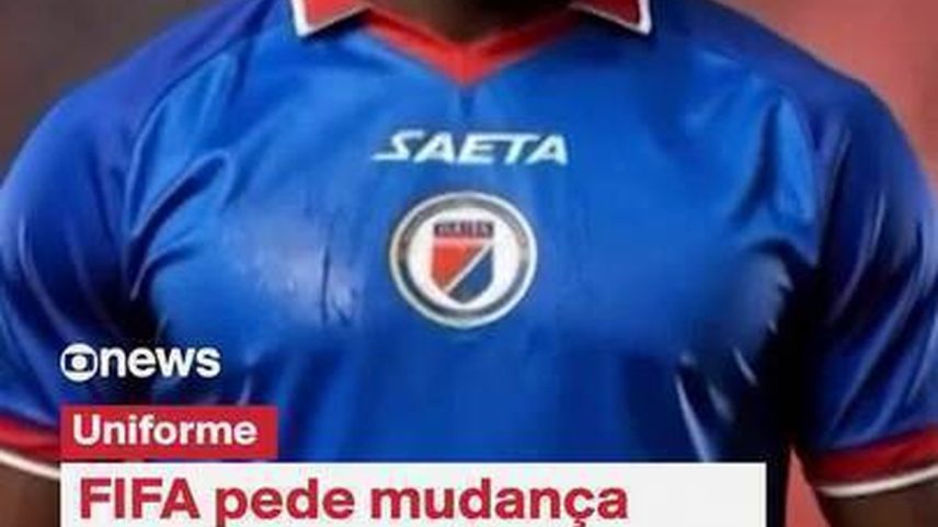 Camisa do Haiti para a Copa tem uma bandeira na parte inferior — Foto: Getty Images