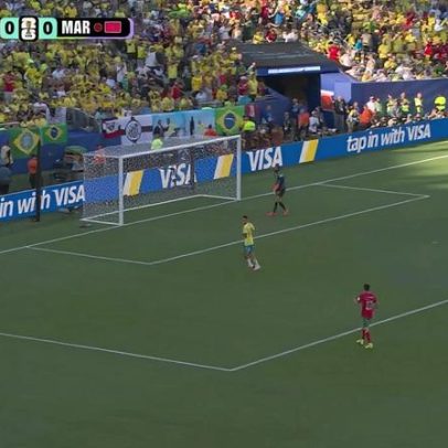 Hakimi chuta para fora aos 6 minutos do 1º tempo contra o Brasil