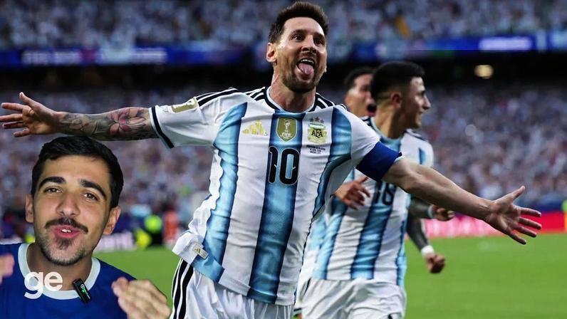 Aos 16 min do 1º tempo, golaço de Messi, para a Argentina