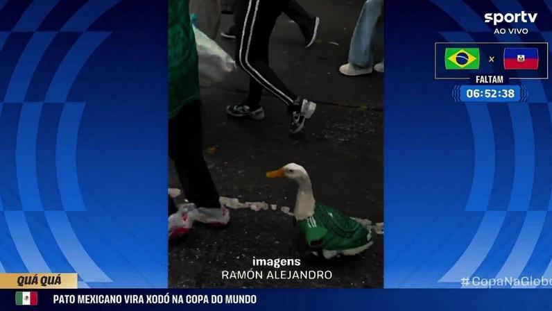 Pato Merlín caminha pelos arredores do estádio Azteca — Foto: Cristian Leyva/NurPhoto via Getty Images