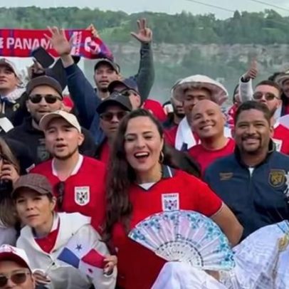 Panamenhos celebram nas Cataratas do Niágara antes de jogo da Copa