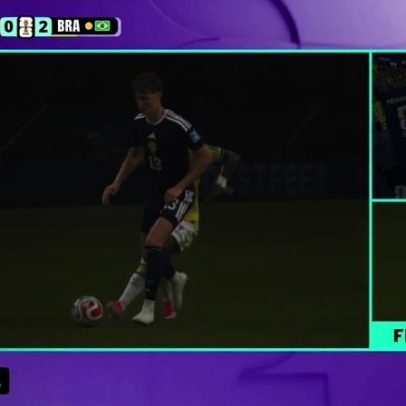 Torcida brasileira reage a VAR após gol de Vini Jr. ser anulado