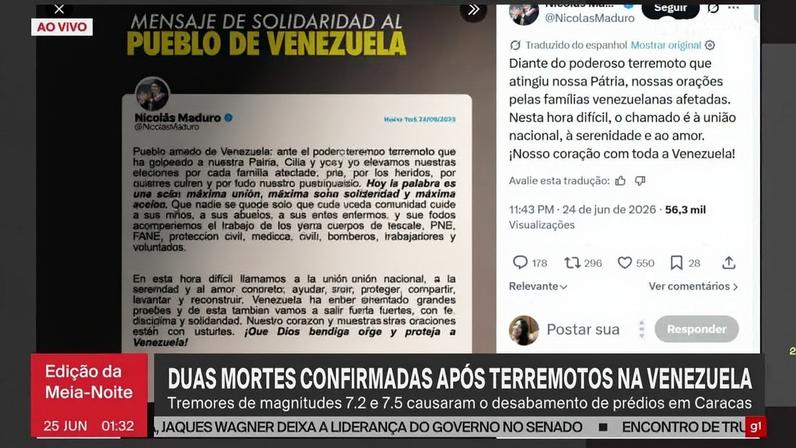 Detido em Nova York, Maduro manda mensagem sobre terremotos na Venezuela