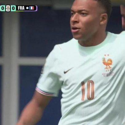 França x Noruega: Mbappé defende chute de dentro da área aos 22 segundos do 1º tempo