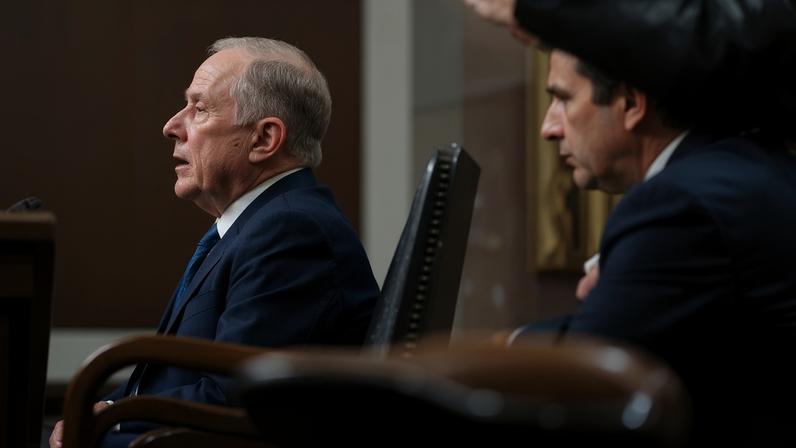 Stephen A. Feinberg in February 2025, during his confirmation hearing to be deputy defense secretary.