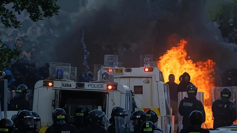 Police attempt to disperse people near Newtownabbey in Belfast on Wednesday.