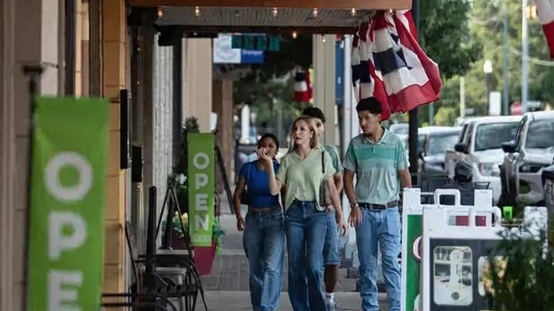 North Main Street in downtown Bastrop, Texas. The town’s population has boomed since Elon Musk built a complex of his companies nearby.