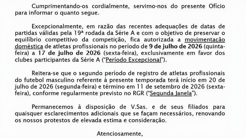 Documento enviado pela CBF —