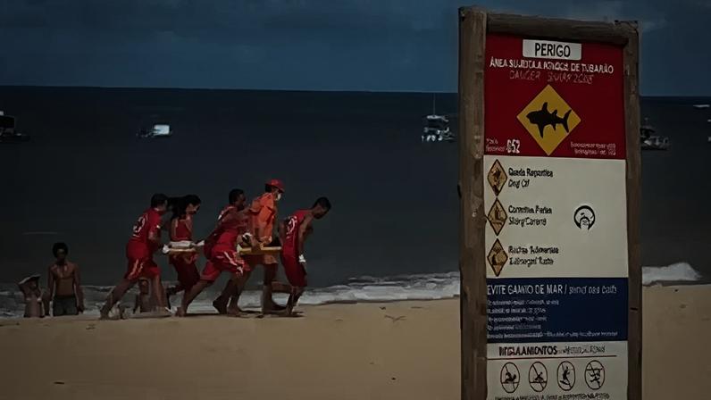 Criança mordida por tubarão é socorrida em Piedade, em Jaboatão dos Guararapes, no Grande Recife