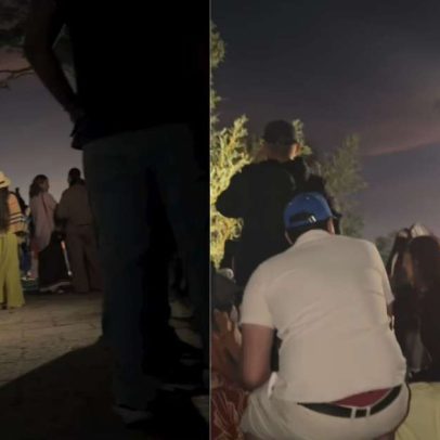 Grupo busca abrigo em mirante durante tiroteio no Rio de Janeiro