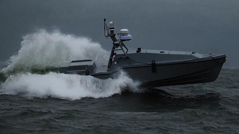 Uma imagem do drone marítimo 'Corsair' no mar